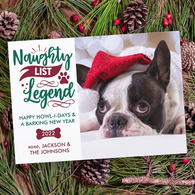 Naughty List Legend Personalized Pet Dog Photo  Holiday Card (Creator Uploaded)