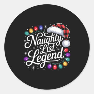 Naughty List Legend Xmas Lights Buffalo Plaid Red Classic Round Sticker