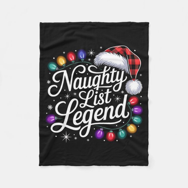 Naughty List Legend Xmas Lights Buffalo Plaid Red  Fleece Blanket (Front)