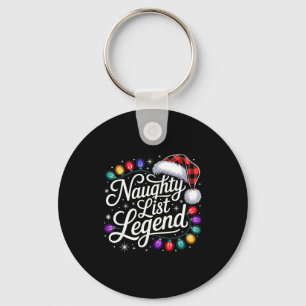 Naughty List Legend Xmas Lights Buffalo Plaid Red Keychain