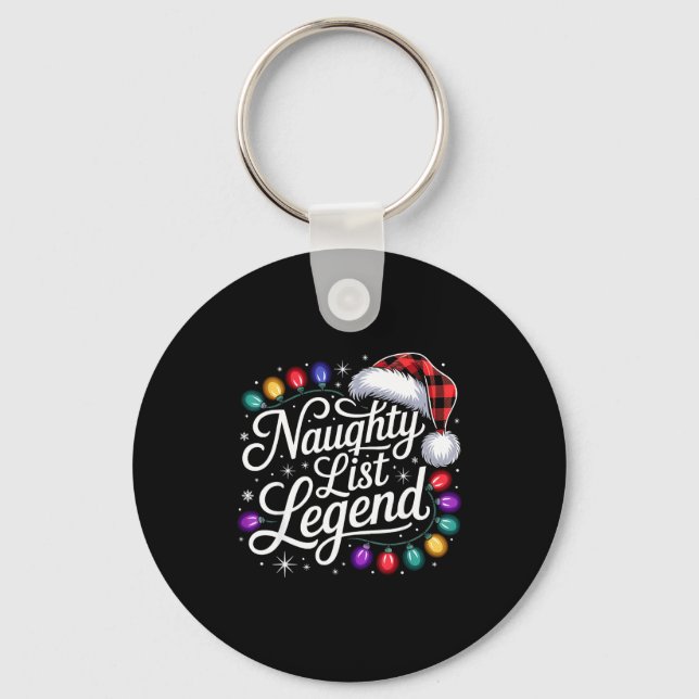 Naughty List Legend Xmas Lights Buffalo Plaid Red  Keychain (Front)