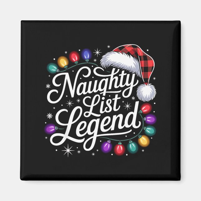 Naughty List Legend Xmas Lights Buffalo Plaid Red  Magnet (Front)