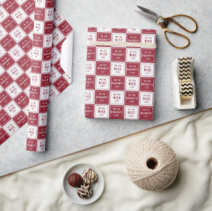 Naughty List & Nice List   Red Holiday Chequered Wrapping Paper