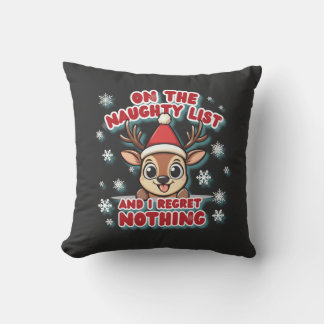 Naughty List & No Regrets Christmas Reindeer Throw Pillow
