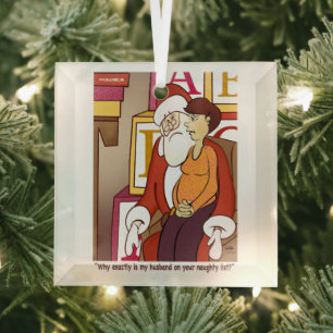Naughty List Square Glass Ornament