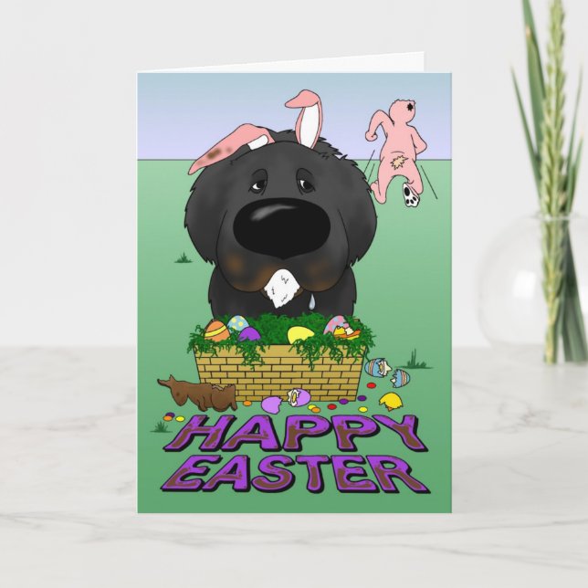 Naughty Newfie Happy Easter Holiday Card (Front)