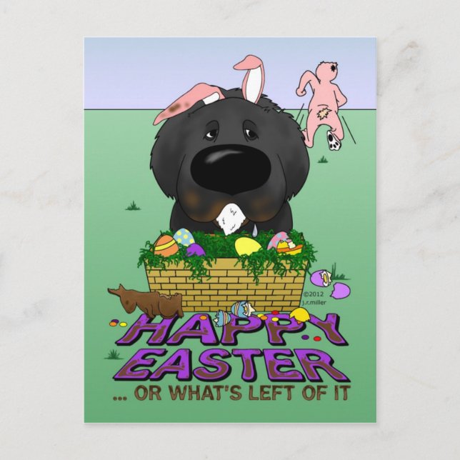 Naughty Newfie Happy Easter Holiday Postcard (Front)