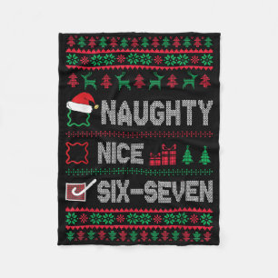 Naughty Nice 6 7 Funny Brainrot Meme Ugly Xmas Six Fleece Blanket