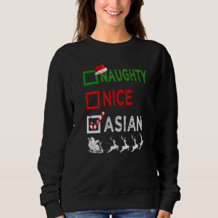 Naughty Nice Asian Christmas Pyjamas Santa Hat Xma Sweatshirt