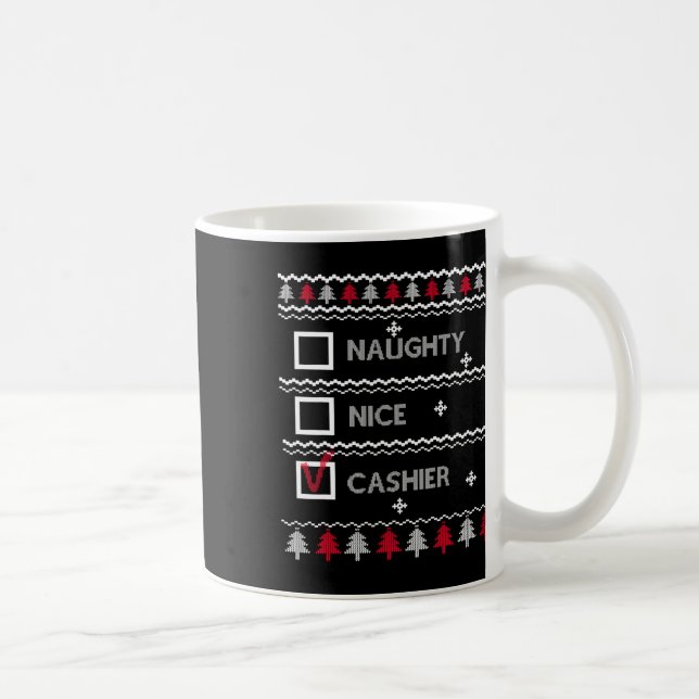 Naughty Nice Cashier Festive Winter Ugly Christmas Coffee Mug (Right)