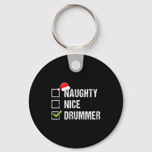 Naughty Nice Drummer Shirt Drumming Santa Hat Chri Keychain