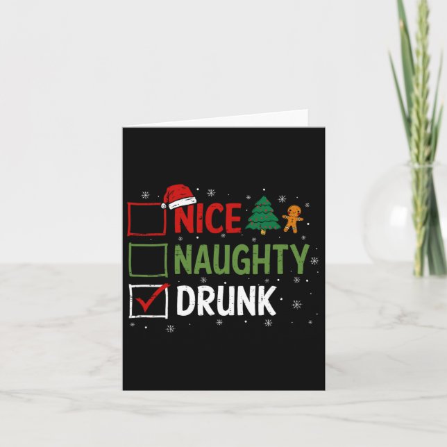 Naughty Nice Drunk Christmas Pyjamas Funny Santa H Card (Front)