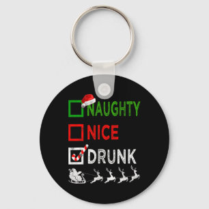 Naughty Nice Drunk Christmas Pyjamas Funny Santa H Keychain