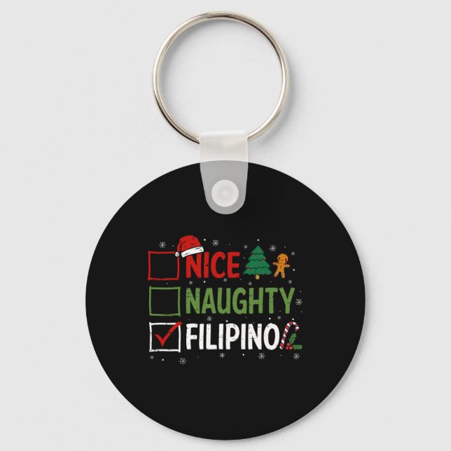 Naughty Nice Filipino Christmas Pyjamas Santa Clau Keychain (Front)