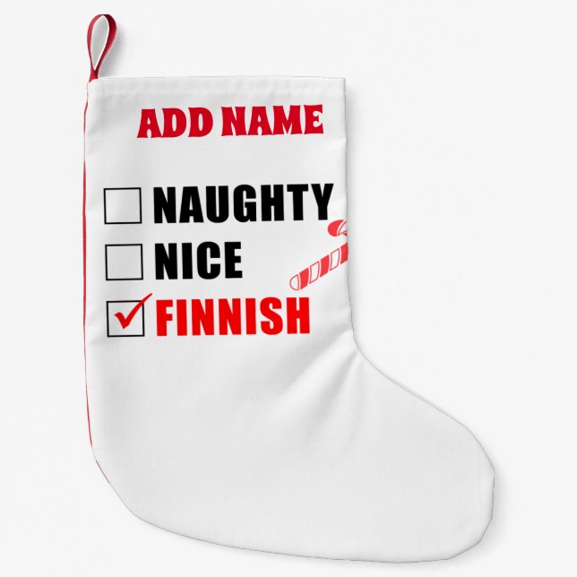 Naughty Nice Finnish Personalized Small Christmas Stocking (Front)