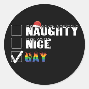 Naughty Nice Gay Rainbow Pride LGBT Christmas Gift Classic Round Sticker