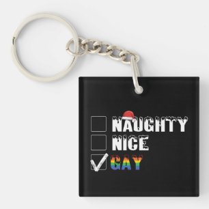 Naughty Nice Gay Rainbow Pride LGBT Christmas Gift Keychain