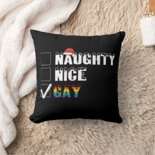 Naughty Nice Gay Rainbow Pride LGBT Christmas Gift Throw Pillow