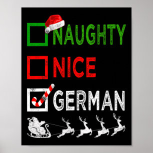 Naughty Nice German Christmas Pyjamas Funny Santa  Poster