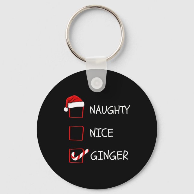 Naughty Nice Ginger Christmas List  Keychain (Front)