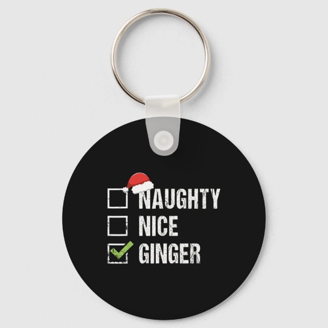 Naughty Nice Ginger Redhead Santa Hat Irish Christ Keychain (Front)