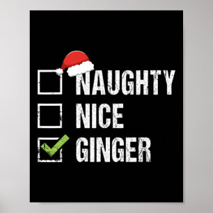 Naughty Nice Ginger Redhead Santa Hat Irish Christ Poster
