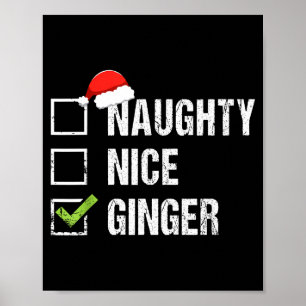 Naughty Nice Ginger Redhead Santa Hat Irish Christ Poster