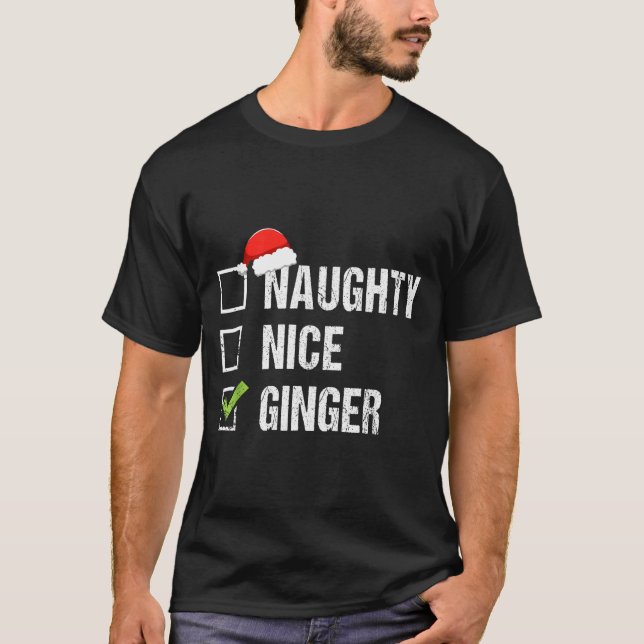 Naughty Nice Ginger Redhead Santa Hat Irish Christ T-Shirt (Front)