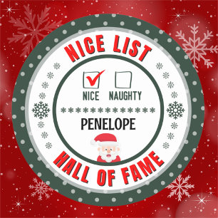 Naughty Nice Hall of Fame Green Christmas Sticker