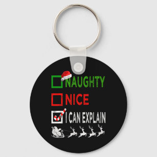 Naughty Nice I Can Explain Christmas Pyjamas Funny Keychain