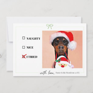 Naughty Nice I Tried Dog Photo Funny Christmas Card