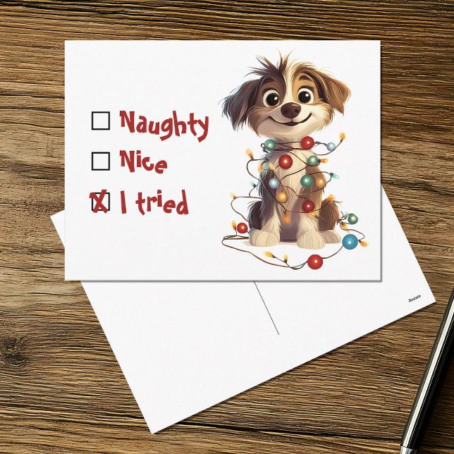 Naughty Nice I Tried Holiday Puppy Postcard (Creator Uploaded)