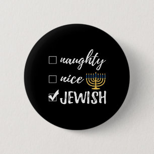 Naughty Nice Jewish Funny Ugly Christmas Hanukkah 2 Inch Round Button