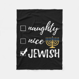 Naughty Nice Jewish Funny Ugly Christmas Hanukkah  Fleece Blanket