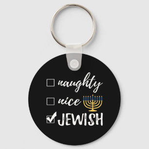 Naughty Nice Jewish Funny Ugly Christmas Hanukkah Keychain