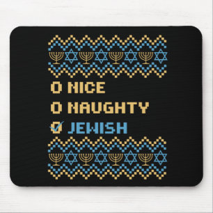 Naughty Nice Jewish Santa Christmas Ugly Sweater Mouse Pad