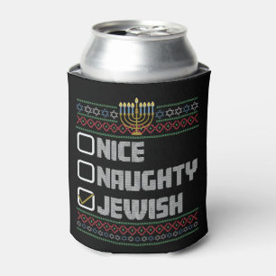 Naughty Nice Jewish Santa Ugly Christmas Hanukkah  Can Cooler