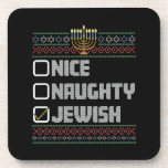 Naughty Nice Jewish Santa Ugly Christmas Hanukkah  Coaster<br><div class="desc">Naughty Nice Jewish Santa Ugly Christmas Hanukkah</div>