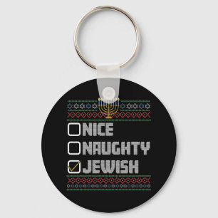 Naughty Nice Jewish Santa Ugly Christmas Hanukkah  Keychain