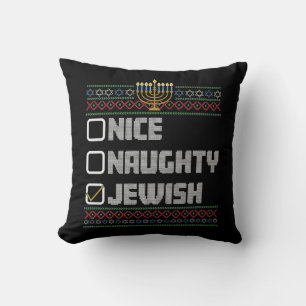 Naughty Nice Jewish Santa Ugly Christmas Hanukkah  Throw Pillow