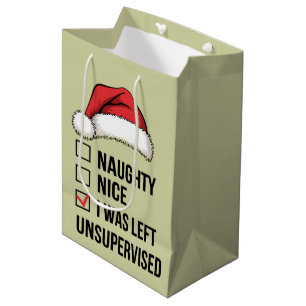 Naughty Nice List I Was Left Unsupervised Xmas Medium Gift Bag