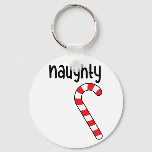Naughty Nice Matching Couples Christmas Pyjamas  Keychain (Front)