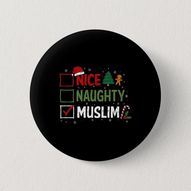Naughty Nice Muslim Christmas Pyjamas Santa Claus  2 Inch Round Button (Front)