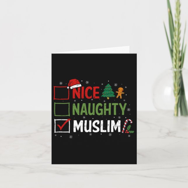 Naughty Nice Muslim Christmas Pyjamas Santa Claus  Card (Front)