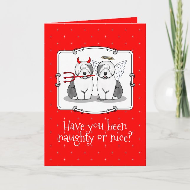 Naughty & Nice Old English Sheepdogs (Gray 1) Card (Front)