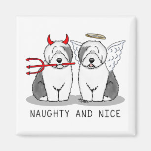 Naughty & Nice Old English Sheepdogs (Gray 1) Magnet