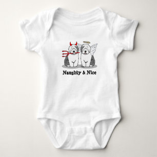 Naughty & Nice Old English Sheepdogs (Grey 1) Baby Bodysuit