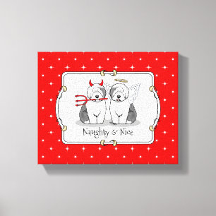 Naughty & Nice Old English Sheepdogs (Grey 1) Canvas Print