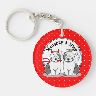 Naughty & Nice Old English Sheepdogs (Grey 1) Keychain