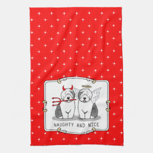 Naughty & Nice Old English Sheepdogs (Grey 1) Kitchen Towel